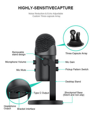 Микрофон ПК студии микрофона конденсатора 24bit USB ROHS 48Khz для Podcast записи
