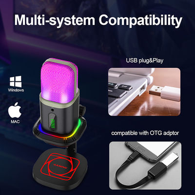 Микрофон кардиоиды микрофона конденсатора USB RGB всенаправленный со светами СИД